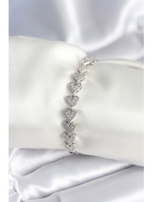 Pirinç Gümüş Renk Kalp Model Kadın Bileklik - PRT3500EB09112