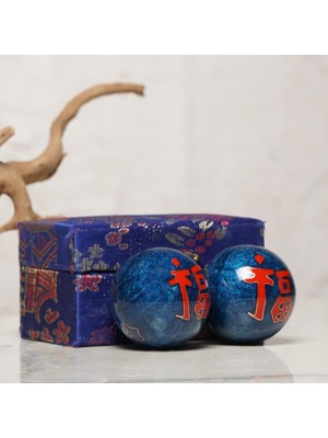 Good Fortune Temalı Mavi Zen Meditasyon Baoding Topu