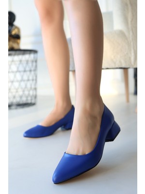 Mavi Cilt Topuklu Ayakkabı