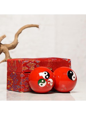 Yin Yang Üçlü Temalı Kırmızı Zen Meditasyon Baoding Topu