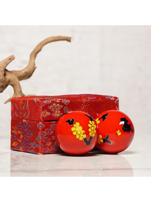 Cherry Temalı Kırmızı Zen Meditasyon Baoding Topu