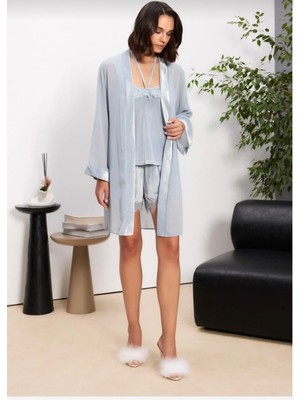 Kadife Saten 3'lü Kadın Pijama Takımı - 2845