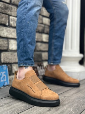 ET0307 Kalın Süet Yüksek Taban Çift Bant Taba Siyah Erkek Ayakkabı