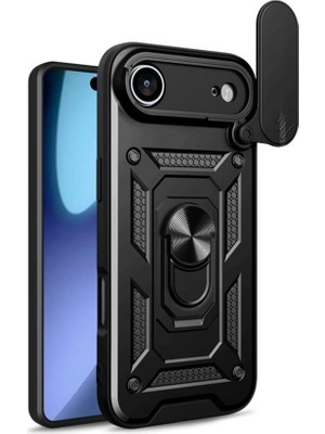 Gpack iPhone 17 Air Uyumlu Kılıf Pars Sürgülü Kamera Korumalı Yüzüklü Sert Silikon Siyah