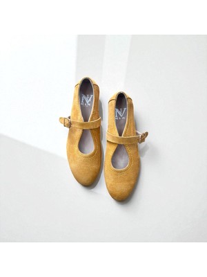 Hardal Süet Hakiki Deri Tokalı Kadın Babet