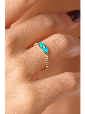 14 Ayar Altın Taşlı Turkuaz Göz Yüzük