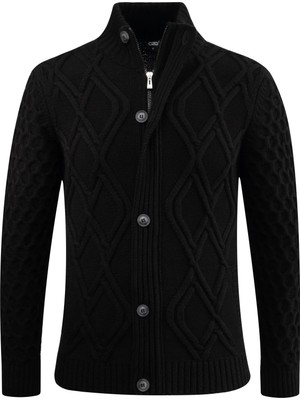 Erkek Kalın Örgü Triko Hırka Düğmeli ve Fermuarlı Cepli Klasik Kalıp - 5248M