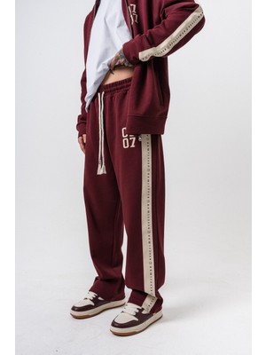 Respire Erkek 7 Şerit Detaylı Doubleface Baggy Eşofman Altı Bordo