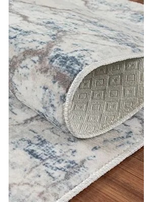 Vl Yıkanabilir Kaymaz Tabanlı Silvia Kesme Rulo Halı Yolluk Mavi Bej Gri