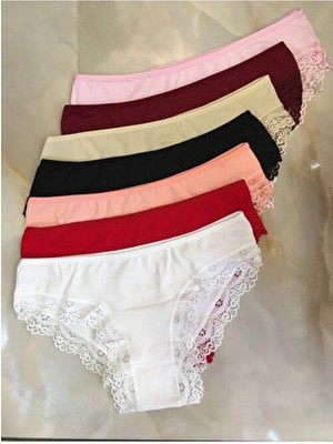 Aves Dantelli Bikini Slip 7'li Külot Çok Renkli Dokuma Kumaşlı Kadın İç Giyim