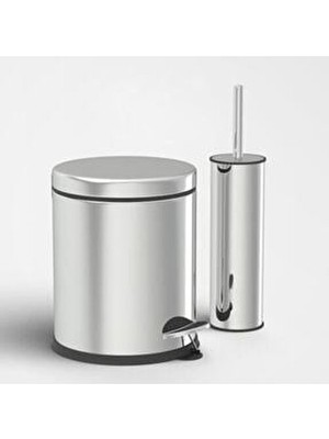 Krom Pedallı Çöp Kovası 3 L  Klozet Fırçası 2 Li Set