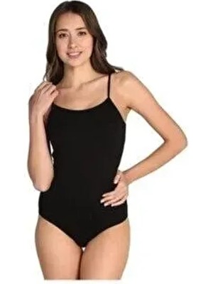 Belirtilmemiş Siyah Kadın Ip Askılı Likralı Kancalı Çıtçıtlı Body Ultra Yumuşak Dokuma Kumaş Özelliği ile