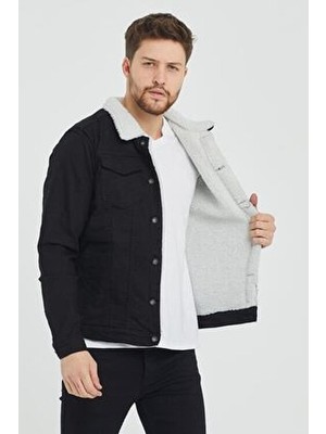 Erkek Siyah Içi Kürklü Kot Ceket