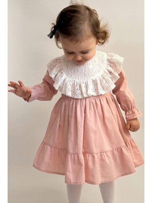 Kız Çocuk Dantel Yaka Detaylı Elbise Pamuklu Kumaş