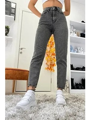 Floky Füme Yüksek Bel Mom Jeans Boyfriend
