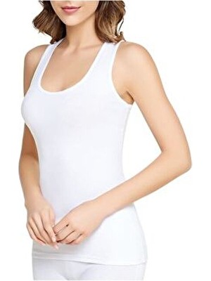 Tutku Kadın Beyaz Ribana Geniş Askılı Atlet Dokuma Kumaş 6'lı Paket Rahat Kalıp