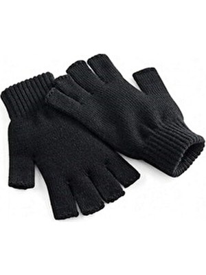 Çeşitli Kesik Parmak Erkek Parmaksız Eldiven Akrilik Materyal Düz Desenli Siyah Renk