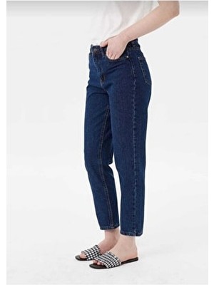 Ngbutika Koyu Mavi Mom Jeans Likralı Yüksek Bel Mom Kot Pantolon Ekstra Esnek