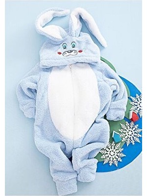 Erkek Bebek Mavi Peluşlu Welsoft Tavşan Tulum Polar Materyal Uzun Kol Günlük Tarz