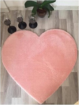 Sarar Seria Halı Modern Pembe Kalp Post Halı Kaymaz Tabanlı Oval Mutfak Halısı Yıkanabilir 80 x 80 cm