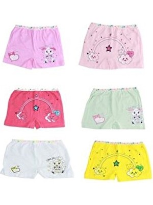 Tutku Kız Çocuk Elastan Baskılı 12'li Paket Dokuma Boxer Rahat Tasarım