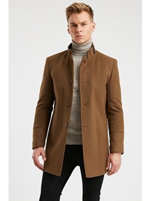 Dynamo Erkek Toprak Renkli Kapitone Astarlı Yün Karışımlı Kaşe Kaban Casual Günlük Stil