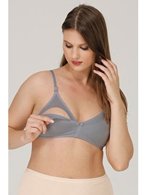Parlingerie Kapsız Emzirme Sütyeni Gri Pamuklu Düz Desen ile Konforlu Tasarım