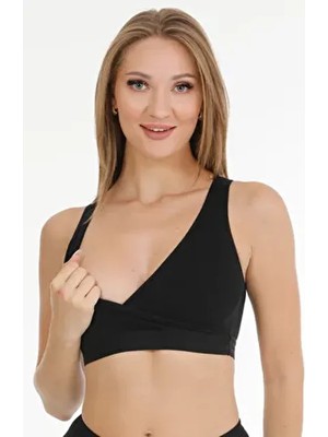 Parlingerie Siyah Sporcu Emzirme Büstiyeri Yumuşak Dokulu Pamuklu Kumaş ile Emzirme Kolaylığı