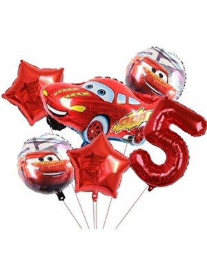 Parti Station Kırmızı Cars Arabalar Şimşek Mcqueen Yarış Arabası 5 Yaş Doğum Günü Balon Seti 5 Adet
