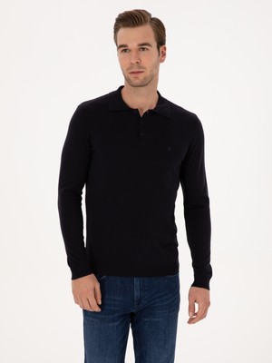 Cacharel Lacivert Regular Fit Pamuk Karışımlı Polo Yaka Basic Triko Kazak 50318673 VR033
