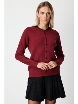 On Fırfır Detaylı Triko Kazak Bordo 65368