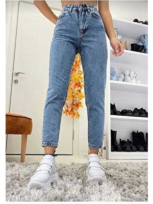Ngbutika Açık Mavi Mom Jeans Likralı Yüksek Bel Mavi Kar Yıkamalı Mom Kot Pantolon Ekstra Esnek