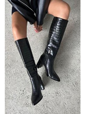 Straswans Sawyer  Kadın  Sivri  Burun Kroko Çizme Siyah