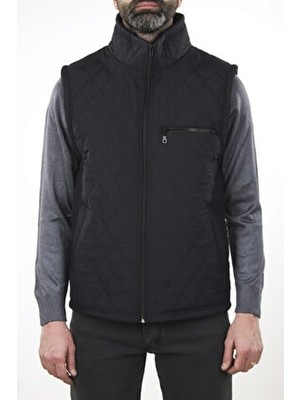 Erkek Lacivert Cepli Içi Polarlı Rahat Kalıp Kapitone Şişme Yelek