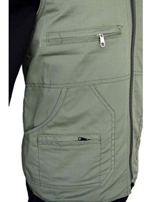 Yazlık-İlkbaharlık 4 Fermuarlı Erkek Avcı-İş Yeleği Düz Desenli 2 Yandan Cepli Hakim Yaka