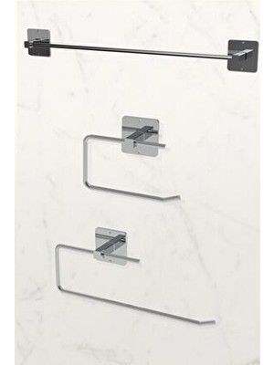 Karteya Gümüş Renk Yapışkanlı 3'lü Set Rulo Havluluk ve Uzun Havluluk Banyo Mutfak İçin Modern Stil