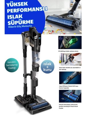 Aqua Trio 9000 Serisi Islak&kuru Dikey Süpürge, Tek Süpürge 3 Işlem, Kendini Temizleme Fonksiyonu, Otomatik Temizlik,  + Aplik Lambader (Onerous)