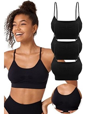 Forever More 3'lü Kadın Dikişsiz Esnek Büstiyer İnce Askılı Kapsız Örme Kumaş ile Rahatlık