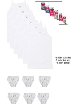 Kız Çocuk Ip Askılı Düz Atlet-Külot 6lı Pamuklu
