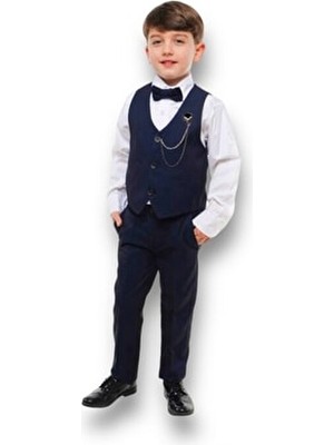 Terry Marka Papyonlu Yelekli Çocuk Takım Elbise Erkek 2-9 Yaş Özel Olaylar İçin Şık Tasarım