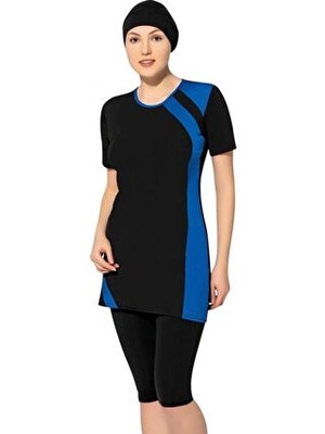 Yarım Kol Parçalı Yarı Tesettür Mayo 7520 Siyah Büyük Beden