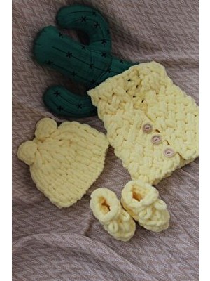 Puffy El Örgüsü Bebek Yelek Patik Şapka Takımı