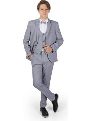 Mnk Baby & Kids Garson Boy Erkek Çocuk Takım Elbise Gri Slim Fit Kırlangıç Yaka MNK0544