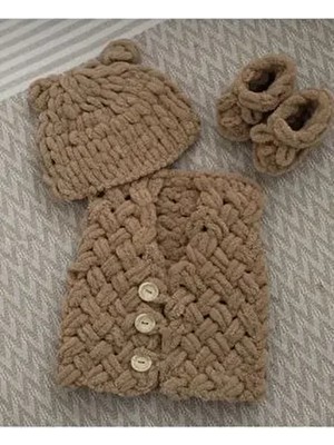 Puffy El Örgüsü Yelek Patik Şapka Takım