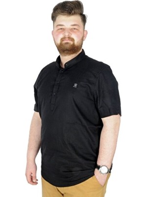 ModeXL Mode Xl Siyah Erkek Kısa Kol Hakim Yaka Gömlek Günlük Stil 5XL Kesim Kalıbı 20387