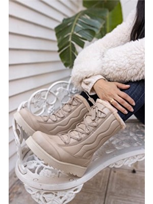 Angelina Jones Kadın Bej Parasut Kumaş Bot Düz Topuklu Günlük Kullanım