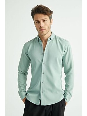 Flex Slim Fit Yumuşak Kolay Ütü Nefes Alan Erkek Gömlek Mint
