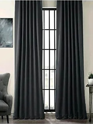 Shy Tekstil Antrasit Düz Fon Perde  Blackout Pilesiz 140 cm Genişlikte Salon Kullanımı İçin