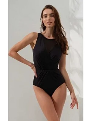 Pierre Cardin Boris Halter Yaka Kadın Drapeli Tül Detaylı Mayo Uzun Kollu Düz Model