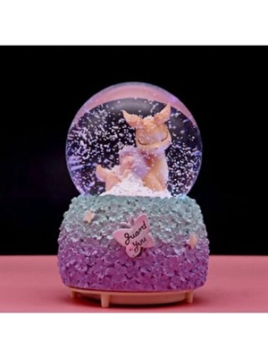 Hediyeconcepti Geyikli Minik Prenses Işıklı Müzikli Kar Küresi Büyük Boy Sevgiliye Hediye Püskürtmeli